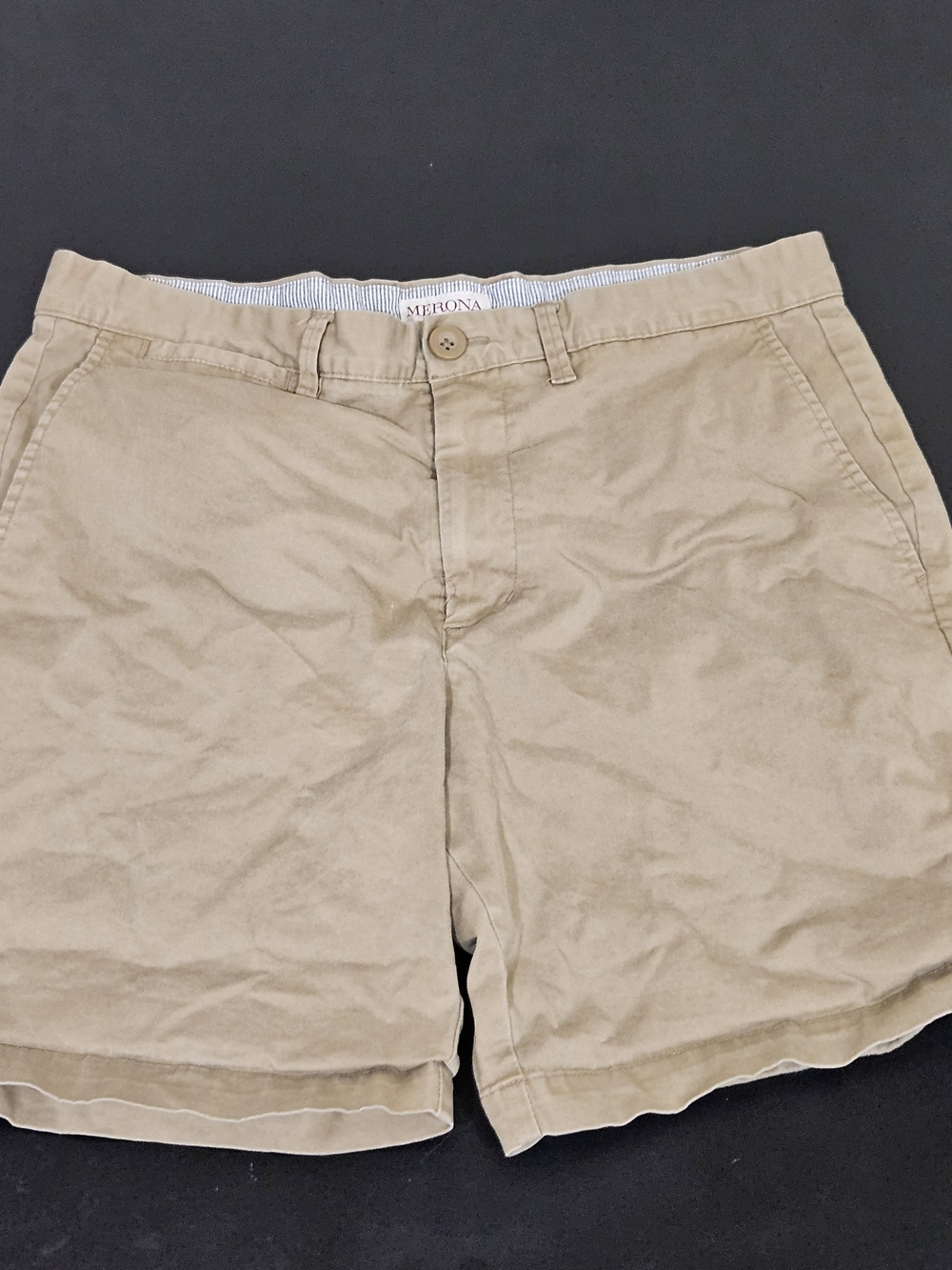 Merona Khaki Shorts Men's 32 Beige Chino Flat Front Stretch Mid Rise